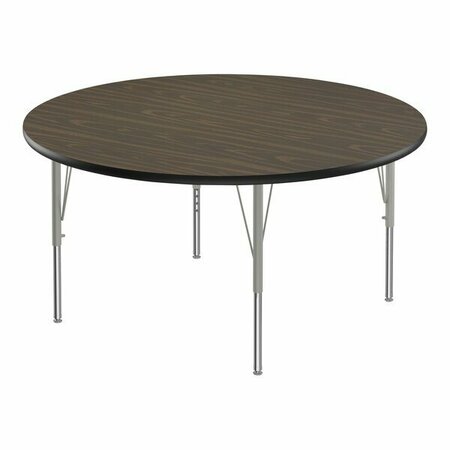 CORRELL Econo 60'' Walnut 19''-29'' Adjustable Activity Table with Silver Legs and Black T-Mold. 384M60RND557